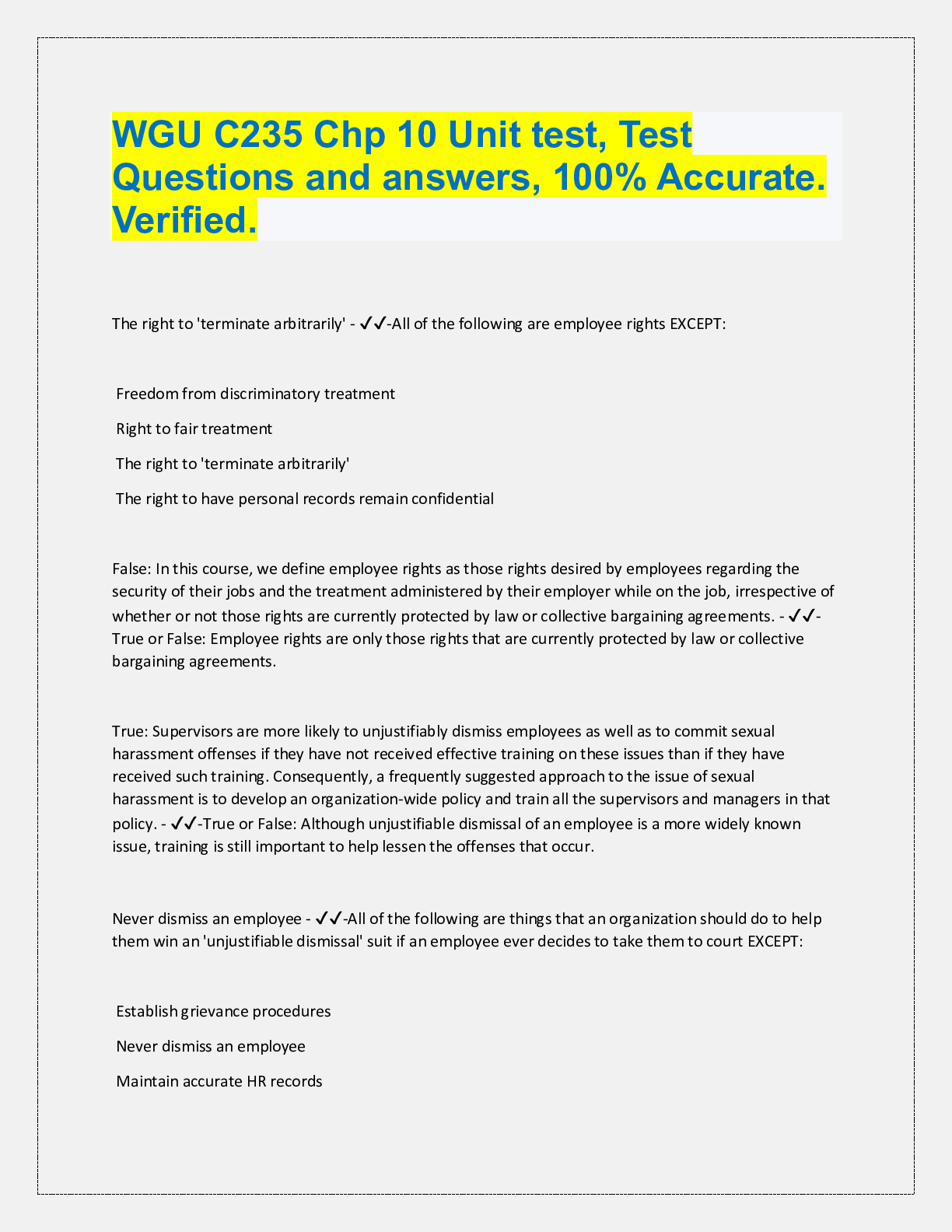 Preview of WGU C235 Chp 10 Unit test, Test  Questions and answers, 100% Accurate.  Verified.